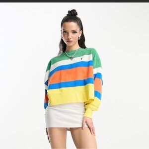 Polo Ralph Lauren icon logo stripe terry sweatshirt boxy fit in multi sz M